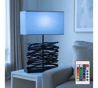 Lampada da Comodino Tavolo Luce Legno Tessuto RGB LED Telecomando [EEK: F]