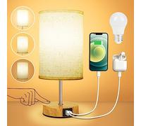 Lampada da Comodino Touch, Lampada da Tavolo con Porte di Ricarica USB C | 3 Livelli di Luminosità, Paralume in Tessuto di Lino, Abat Jour da Comodino per Camera da Letto Soggiorno (Lampadina Inclusa)