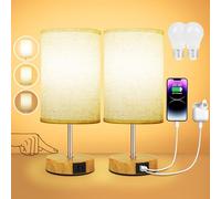 Lampada da Comodino Touch Set di 2, Abat Jour da Comodino con Ricarica | Lampada da Tavolo con Porte di Ricarica USB C, 3 Livelli di Luminosità, per Camera da Letto Soggiorno (Lampadina Inclusa)