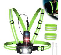 Lampada da corsa con riflettori, lampada da petto con striscia riflettente, ricaricabile tramite USB, per jogging, angolo di illuminazione regolabile, lampada da corsa impermeabile IPX65 per jogging,