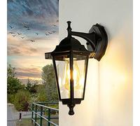 Lampada da esterno a parete alluminio vetro nero IP44 giardino balcone L:17 cm E27 lanterna nostalgica rustica da parete esterno porta d'ingresso PARIGI