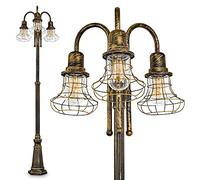 Lampada da esterno Borkan, candelabro in stile antico, fusione di alluminio in marrone/oro con vetri, lampada da sentiero a 3 bracci 210 cm, lampada da giardino vintage, E27, IP44, senza lampadina