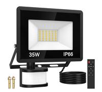 Lampada da esterno con sensore di movimento, 35 W, faretto LED con sensore di movimento, luce esterna con telecomando, 6500 K, bianco freddo, IP66, impermeabile, timer, lampada da parete in alluminio