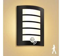 Lampada da esterno con sensore di movimento E27, lampada da parete IP44 quadrata, esterna nera opaca in acciaio inox e ABS per pareti esterne, balconi, inclusa lampadina LED 12W 1200lm luce calda