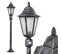 Lampada da esterno/da giardino Lignac Frost, rilevatore di movimento, luce di percorso, stile antico, in fusione di alluminio nero/argento, vetro, lampada da terra 118cm, E27, IP44, senza lampadina