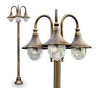 Lampada da esterno Elgin, candelabro in stile antico, in metallo color oro/marrone, luce da sentiero a 3 bracci da 225 cm, lampada da giardino retrò/vintage, attacco E27, IP44, senza lampadina/e