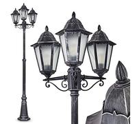 Lampada da esterno/giardino Lignac Frost, candelabro effetto antico, fusione di alluminio nero/argento con vetri, luce di percorso a 3 bracci, regolabile in altezza, retrò, E27, IP44, senza lampadine