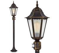 Lampada da esterno Hongkong Frost, rilevatore di movimento, lampada da terra/da giardino, antico/retrò, fusione di alluminio in nero/oro, vetri, lampada da sentiero 122cm, E27, IP44, senza lampadina/e