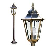 Lampada da esterno Hongkong, lampada da terra, stile antico, in fusione di alluminio marrone/oro, lastre di vetro, luce di percorso 120 cm, lampada da giardino retrò, E27, IP44, senza lampadina/e