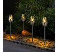 Lampada da esterno, lampada solare plug-in, torcia da giardino con effetto fuoco, lampada da terrazza, metallo, nero, LED, DxH 6x38cm, set da 4