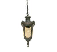 Lampada da esterno, lanterna a catena, lampada a sospensione, vetro soffiato a bocca, bronzo antico, diametro 19 cm