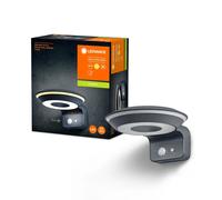 LEDVANCE ENDURA Style Glow applique solare, due anelli luminosi controllabili separatamente, luce bianca calda (3000K), sensore integrato, senza alimentazione, IP44, grigio scuro