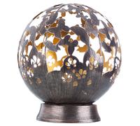 Lampada da esterno, luce solare, lampada a sfera, da appoggio, metallo nero, perforazioni decorative, LED bianco caldo, rotondo, H 21cm, NINO 59080108
