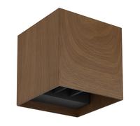 Lampada da esterno marrone faretto da parete casa moderna, faretto LED up & down lampada da parete effetto legno, alluminio, 2x LED 3W 290lm 3000K bianco caldo, LxLxH 10x10x10 cm