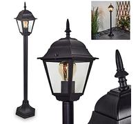 Lampada da esterno Naofe, in metallo/vetro in nero/chiaro, lampada da giardino retrò/vintage 105,5cm, luce da sentiero con lastre di vetro chiaro per terrazza/giardino, 1xE27, IP43, senza lampadina