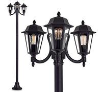 Lampada da esterno NATAL, candelabro, stile antico, fusione di alluminio in nero opaco, lastre di vetro, lampada da sentiero a 3 bracci da 210 cm, lampada da giardino retrò, E27, IP44, senza lampadine