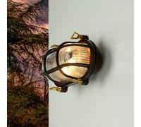 Lampada Da Esterno Nautica IP64 Ottone Vetro Rigato E27 B: 21 Cm Marrone