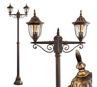 Lampada da esterno Ribadeo, candelabro in stile antico, fusione di alluminio in nero/oro con vetri, lampada da sentiero a 2 bracci 225 cm, lampada da giardino retrò/vintage, E27, IP44, senza lampadina