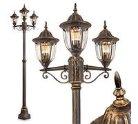 Lampada da esterno Ribadeo, candelabro in stile antico, fusione di alluminio in nero/oro con vetri, lampada da sentiero a 3 bracci 225 cm, lampada da giardino retrò/vintage, E27, IP44, senza lampadina
