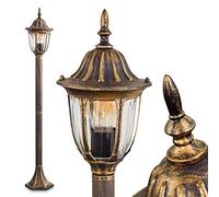 Lampada da esterno Ribadeo, lampada da terra in stile antico, in fusione di alluminio nero/oro con vetri, lampada da sentiero 110 cm, lampada da giardino retrò/vintage, E27, IP44, senza lampadina/e