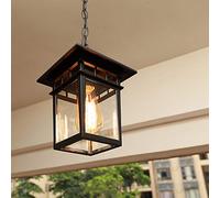 Lampada da esterno rustica a sospensione in antico Impermeabile Retrò Metallo Bicchiere Semplicità Lampadario E27 Plafoniera a soffitto Cortile Camera da letto Corridoio Balcone Giardino, Nero