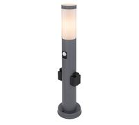 Lampada da giardino, dimmerabile con telecomando, segnapasso da esterno con rilevatore di movimento, presa 2x, piantana luminosa, acciaio inossidabile antracite, LED RGB 8,5W 806lm bianco caldo, IP44,