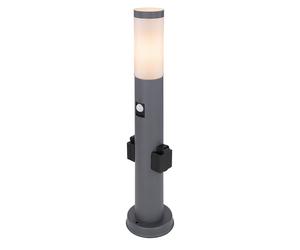 Lampada da giardino, dimmerabile con telecomando, segnapasso da esterno con rilevatore di movimento, presa 2x, piantana luminosa, acciaio inossidabile antracite, LED RGB 8,5W 806lm bianco caldo, IP44,