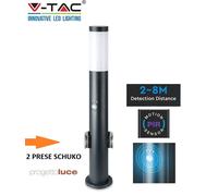 V-TAC Piantana LED da Giardino 60cm con Portalampada E27 e 2 Prese Schuko e Sensore di movimento (max 60W) Colore Grigio IP44