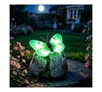 Lampada da giardino illuminata in pietra a forma di farfalla, decorazione a farfalla solare esterna impermeabile, figurine artistiche uniche da giardino, ornamenti da prato luminosi(Green)