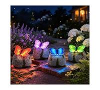 Lampada da giardino illuminata in pietra a forma di farfalla, decorazione a farfalla solare esterna impermeabile, figurine artistiche uniche da giardino, ornamenti da prato luminosi(4pc-mix)