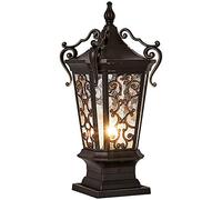 lampada da giardino, Lampada a colonna for esterni in alluminio e vetro, stile retrò, lampadina E27, impermeabile, illuminazione for giardino e cortile, nera, diverse misure(S)