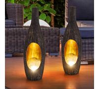 Lampada Da Giardino Solare 2 Pezzi IP44 Rattan Marrone Batteria Calda LED