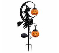 Lampada da Giardino Strega Zucca Solare Lanterna da Esterno Decorazione Halloween Luce a Zucca con Facce Intagliate E Illuminazione Calda Adatta per Sentieri Aiuole Giardino