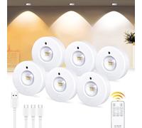 Lampada da incasso a LED da cucina, rotonda, ricaricabile USB, senza fili, con telecomando e touch, dimmerabile, con 3 temperature di colore, timer, montaggio magnetico, batteria spot LED, confezione