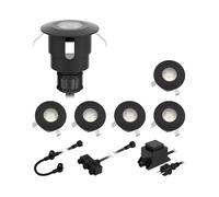 ledscom.de Apparecchio LED da incasso ATRIA per esterni, IP65, nero, rotondo, Ø 40mm, bianco caldo Set di 6