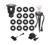 ledscom.de Luce da incasso a LED per pavimenti ATRIA con sensore crepuscolare per uso esterno, IP65, nero, rotondo, Ø 40mm, bianco caldo Set di 15