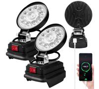 Lampada da lavoro a batteria a LED per Makita 18 V - 40 W, faretto a batteria, portatile, con ricarica USB, luci di inondazione per cantieri (nessuna batteria), 2 pezzi