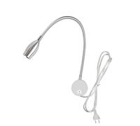 Lampada da lettura 3W, Youngine Lampada da lettura da comodino flessibile a LED 3W con interruttore e spina cablata per lampada da parete a collo di cigno dell'hotel, 3000K (Argento - Bianco caldo)