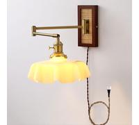 Lampada da lettura a parete con braccio snodabile, presa elettrica, applique da parete moderna di metà secolo, lampada da parete vintage in vetro opalino, lampada da parete in legno antico, stile