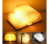 Lampada da libro pieghevole in legno, 19 x 14,5 x 2,5 cm, USB ricaricabile, 3 colori pieghevoli a 360°, luce a LED, per la fidanzata, i bambini, decorazione per la casa (copertina in acero bianco)
