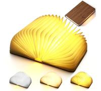 Lampada da libro pieghevole in legno, lampada da libro pieghevole a 360°, lampada da libro in legno con 3 colori, pieghevole Magnetiche per libri USB, ricaricabile a batteria, per camera da letto e