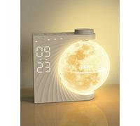 Lampada da luna con sveglia luminosa,360° Lampada lunare Rotante,Sveglia e Macchina Sonora con Luce di Luna Notturna, Doppia Sveglia,Funzione Snooze,Luce Sveglia,10 Suoni Della Natura,8 Colori