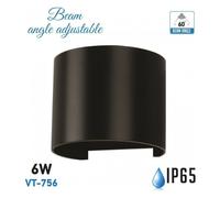 V-Tac VT-756 Lampada da Muro Wall Light Nera con Doppio LED COB 6W - SKU 7081 / 7090 - Temperatura Colore: Bianco Caldo