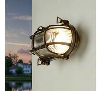 Lampada Da Nave Applique Esterno Ottone Massiccio Vetro Rigato E27 IP64 B: 21 Cm