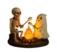 Lampada da notte a falò con scheletro e fantasma, luce tremolante con fantasma di Halloween, graziosa luce notturna spettrale di Halloween per decorazione domestica per interni con scheletro e