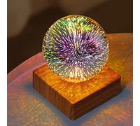 Lampada da notte a LED con sfera di cristallo 3D, luce notturna a LED for fuochi d'artificio romantica lampada da scrivania con sfera di cristallo magica decorativa con base in legno