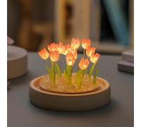 Lampada da notte a tulipano rosa, decorazione floreale in vetro con texture naturale e base in legno, lampada da comodino estetica a cubo da 10 cm per tutti (20 rosa)
