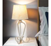 Lampada Da Notte In Shabby Oro Bianco Con Paralume In Stoffa 45CM GANARA