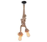 Lampada da Notte per Camera da Letto E27 Lampadario a Sospensione Lampada da soffitto Cavo a Corda (1 m = (50 cm + 50 cm) Canapa con 2 Prese in Stile retrò Lampadina Vint