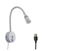 Lampada da parete a collo d'oca flessibile dimmerabile 3W con interruttore USB for lampada da parete da comodino da camera da letto Lampada da notte a parete(3 Colors Changeable,White With USB)